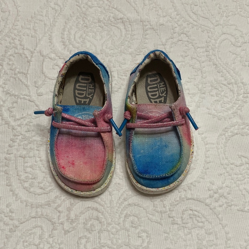 Hey Dude Kids Tie-Dye Pink Blue Canvas Sneakers